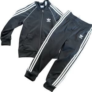Adidas Track Suit Set Kids 4T Black White Stripes Jacket Jogger Pants